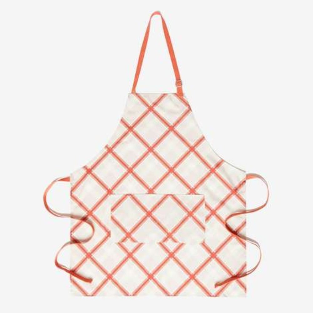 Cooking Apron "Perfectly Plaid"  White and coral